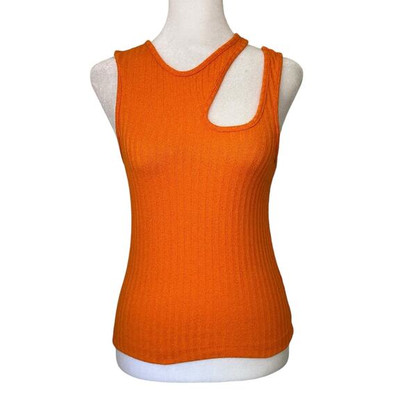 Maeve Anthropologie orange ribbed cut-out tank top size M - Picture 2 of 12